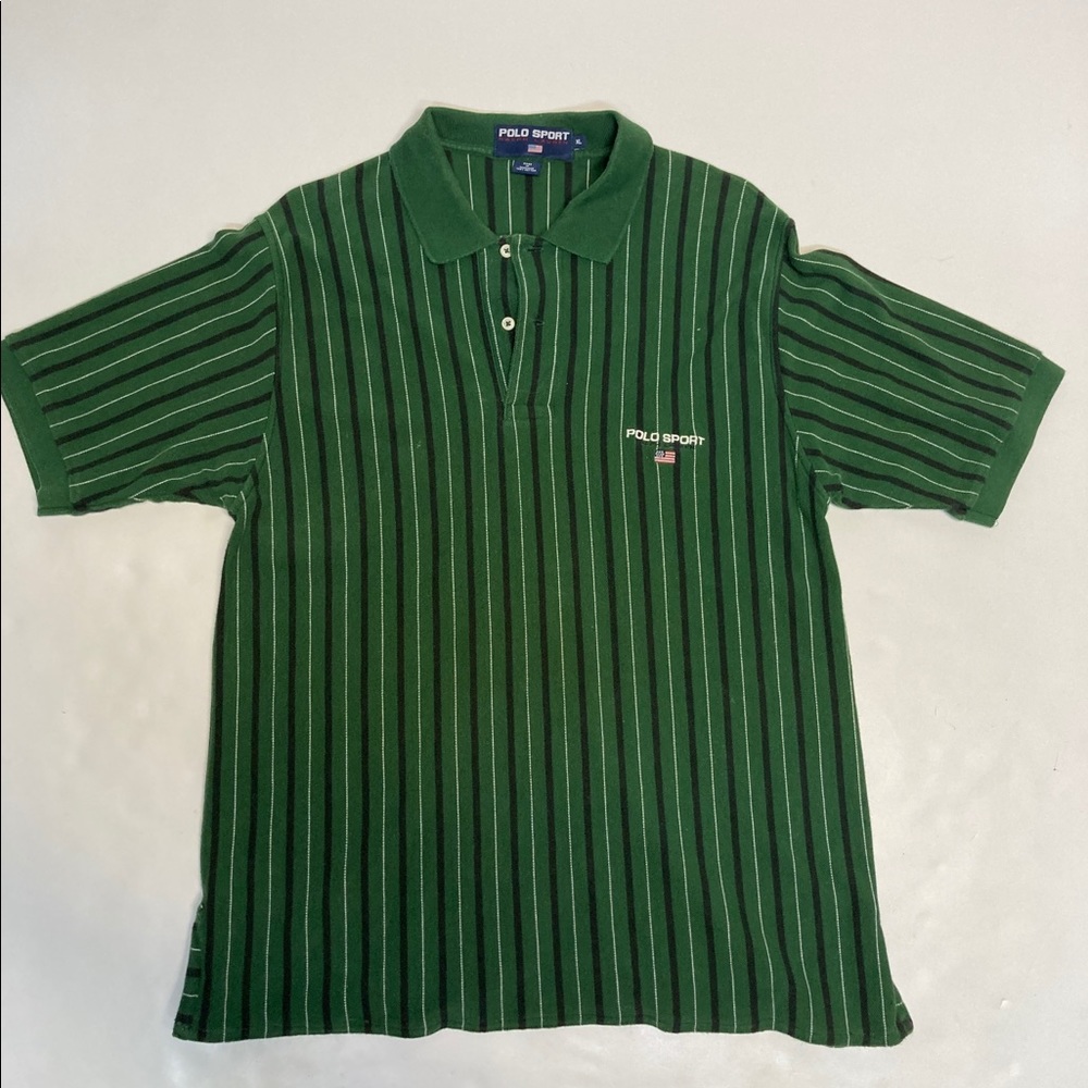 Vintage polo sport shirt green striped l/xl